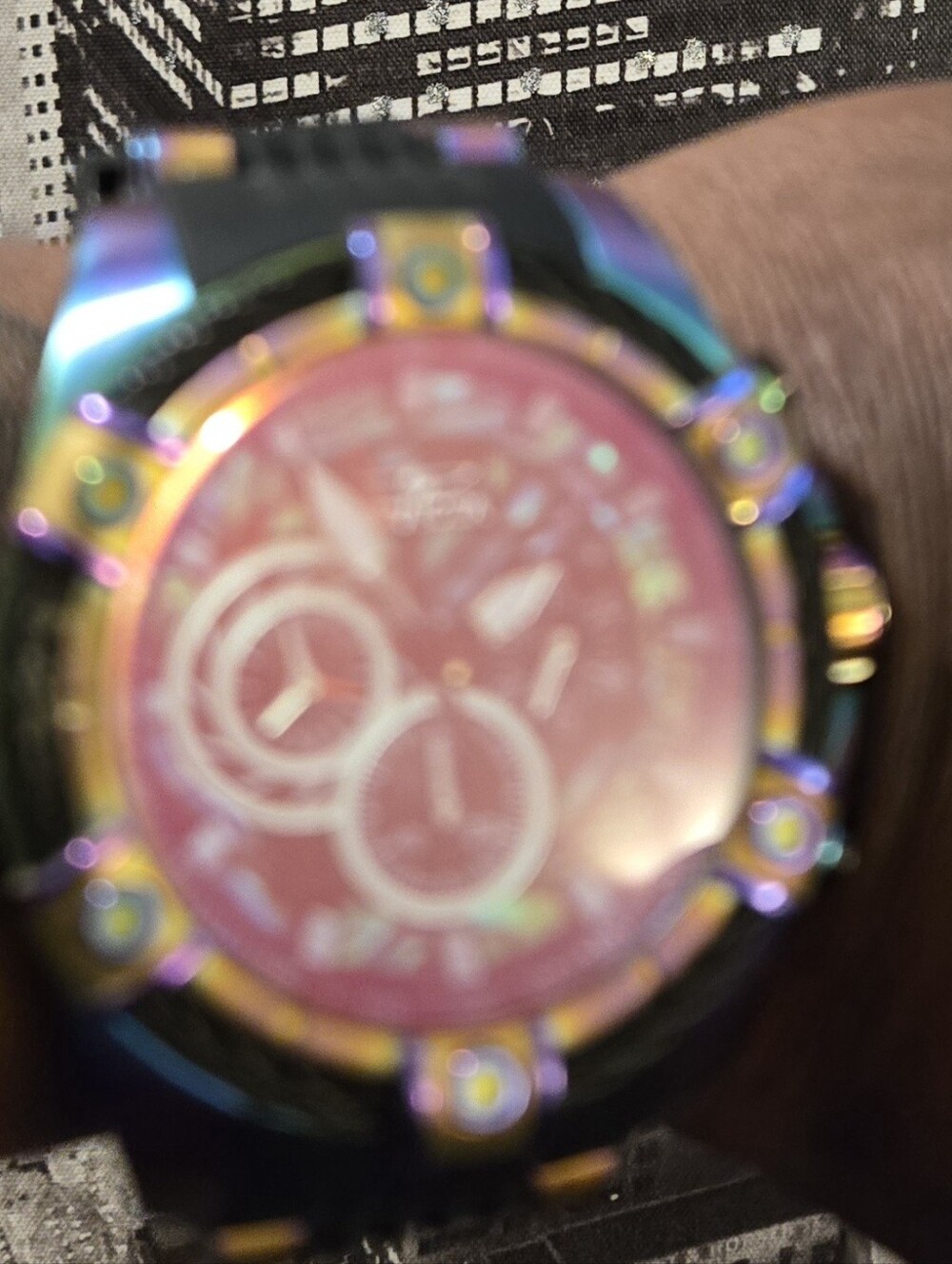 Invicta Pink Dial Chronograph with Iridescent Rainbow Case